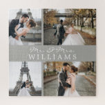 Modern Photo Collage Newlyweds Monogram Grey Jigsaw Puzzle<br><div class="desc">Celebrate your recent marriage with these 4 photos,  monogrammed.</div>