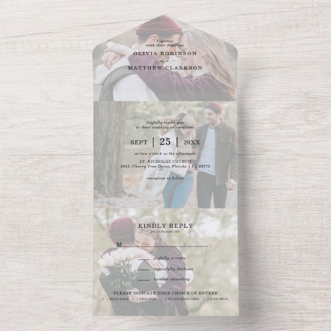 Modern Photo Collage Overlay Wedding All In One Invitation (Inside)
