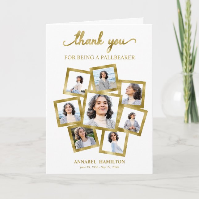Modern Photo Collage Pallbearer Thank You Card (Front)