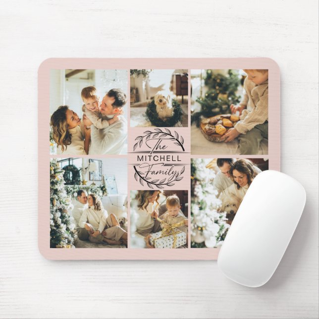 Modern Photo Collage Personalized Blush Pink Mouse Pad (With Mouse)