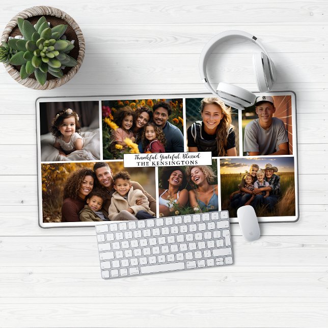 Modern Photo Collage Personalized Desk Mat (Modern Photo Collage Desk Mat Mouse Pad)