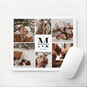 Modern Photo Collage Personalized Monogram Gift Mouse Pad