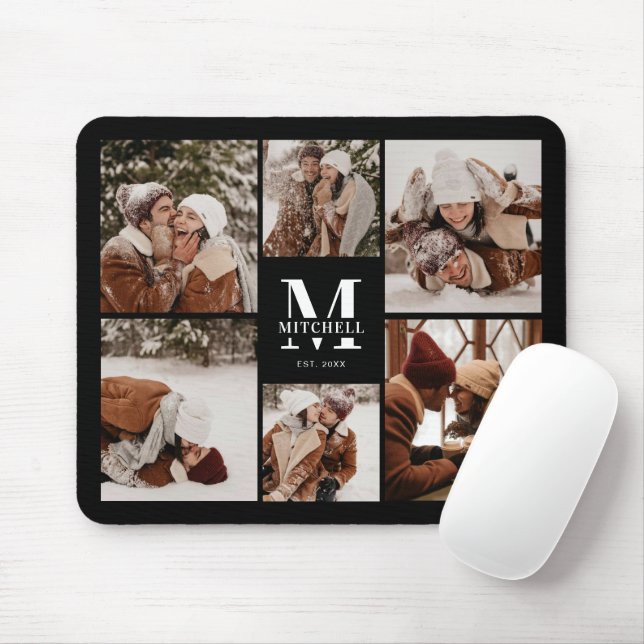 Modern Photo Collage Personalized Monogram Gift Mouse Pad (With Mouse)
