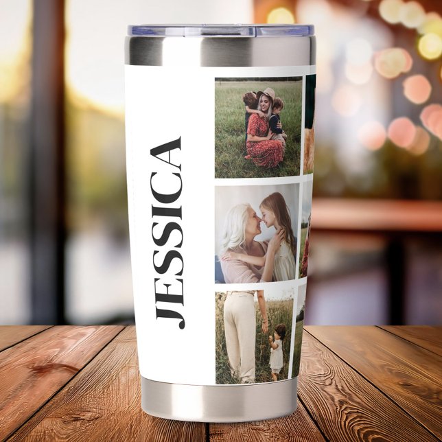 Modern Photo Collage Personalized Name Insulated Tumbler (Creator Uploaded)