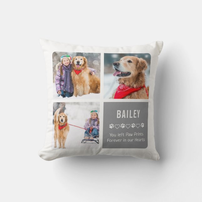 Modern Photo Collage Pet Memorial Throw Pillow (Front)