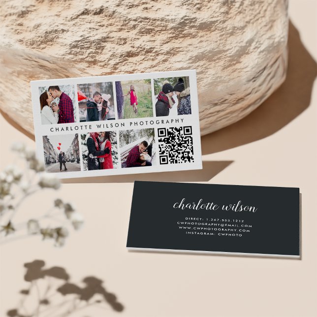 Modern Photo Collage | Photographer QR Code Business Card (Creator Uploaded)