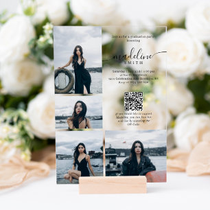 Modern Photo Collage QR code Graduation Party Acrylic Invitations