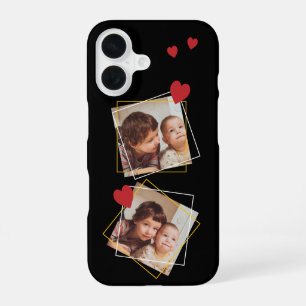 Modern Photo Collage Red Hearts and Squares iPhone 16 Case