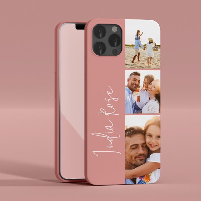 Modern photo collage rose pink initial monogram Case-Mate iPhone case (Creator Uploaded)