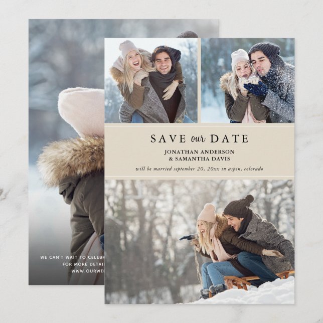 Modern Photo Collage Sand Colour Save our Date Save The Date (Front/Back)