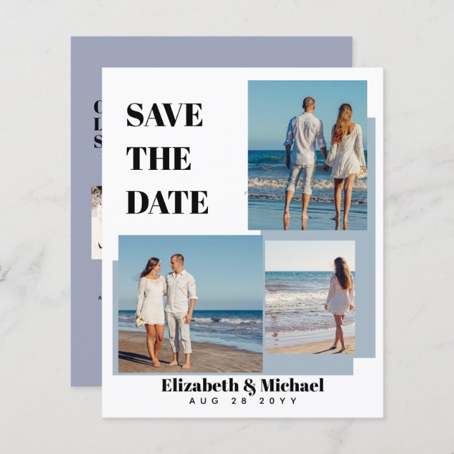 Modern PHOTO Collage Save Dates Dusty Blue (Front/Back)