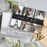 Modern Photo Collage Save the Date Black<br><div class="desc">Pick the best pictures from your engagement shoot or your favourite pictures of the two of you for this perfect save the date. The words save the date are handwritten to give a personal feel to the card. The front has 6 images and the back has a large image with...</div>