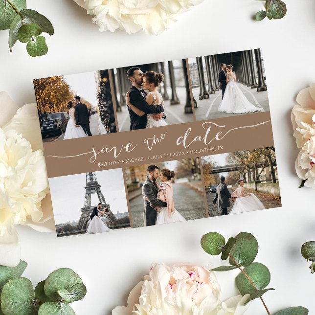 Modern Photo Collage Save the Date Tan (Creator Uploaded)