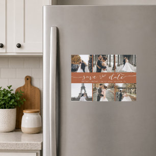 Modern Photo Collage Save the Date Terracotta