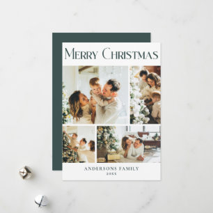 Modern Photo Collage Scandinavian Green Christmas Holiday Card