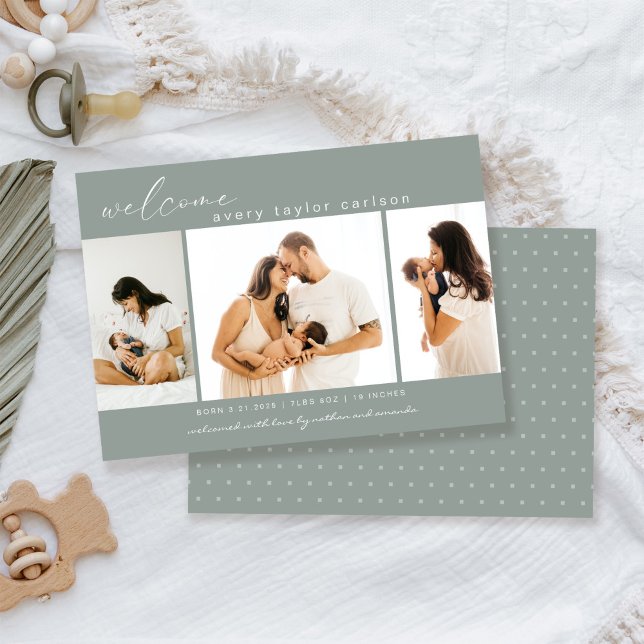 Modern Photo Collage Simple Script Birth Announcement (Creator Uploaded)