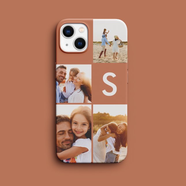 Modern photo collage terracotta initial monogram Case-Mate iPhone case (Creator Uploaded)
