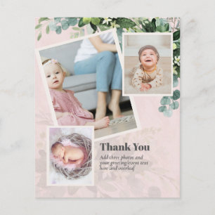 Modern PHOTO COLLAGE Thank You Greenery BABY Flyer