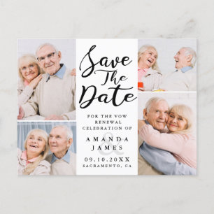 Modern Photo Collage Vow Renewal Save The Date Announcement Postcard