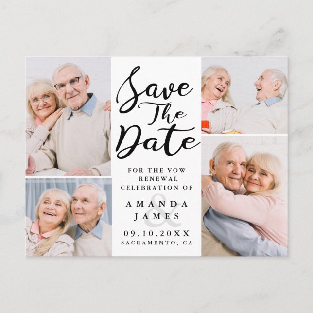Modern Photo Collage Vow Renewal Save The Date Announcement Postcard (Front)