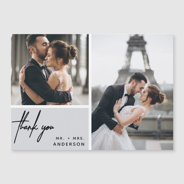 Modern Photo Collage Wedding Grey Thank You (Front)
