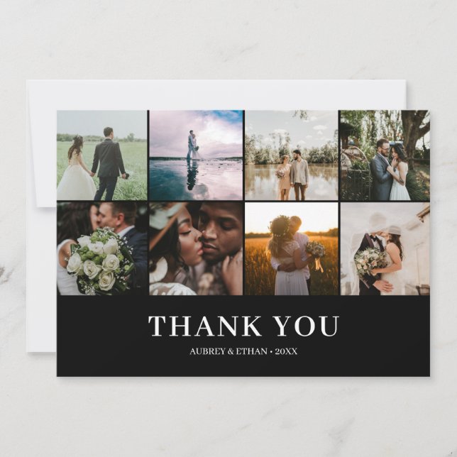 Modern Photo Collage Wedding Thank You Card (Front)