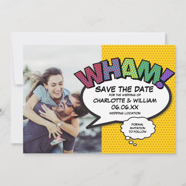 Modern Photo Colourful WHAM Comic Book Save The Date (Front)