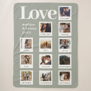 Modern Photo Couple Love Valentines Day Sage Green Sherpa Blanket