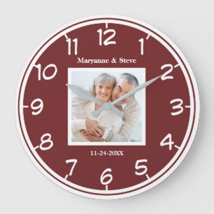 Modern Photo Couples Wedding Anniversary Large Clock