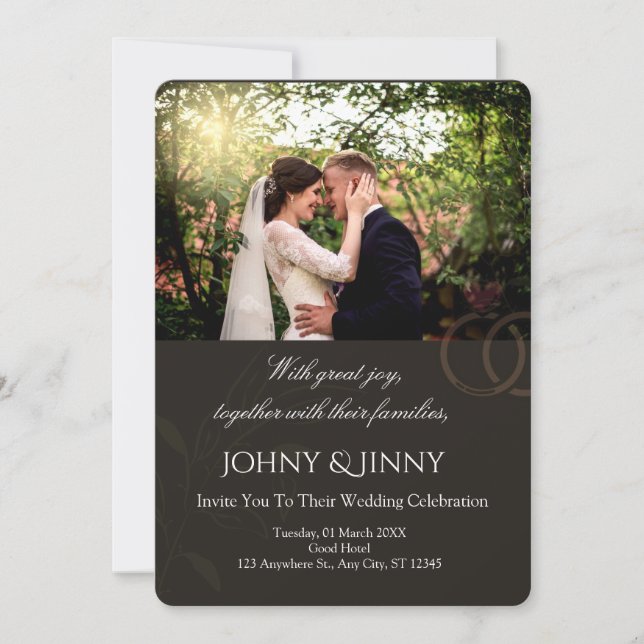 Modern photo customizable black  wedding  invitation (Front)