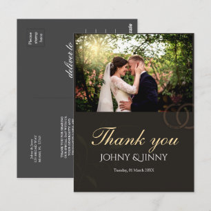 Modern photo customizable black wedding postcard