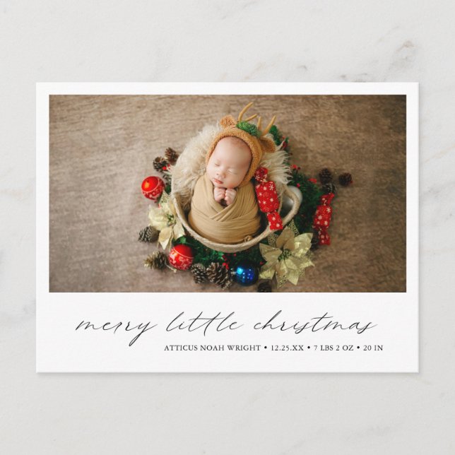 Modern Photo Cute Holiday Christmas Birth Announcement Postcard (Front)