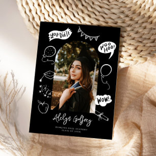 Modern Photo Doodle Graduation Black Announcement