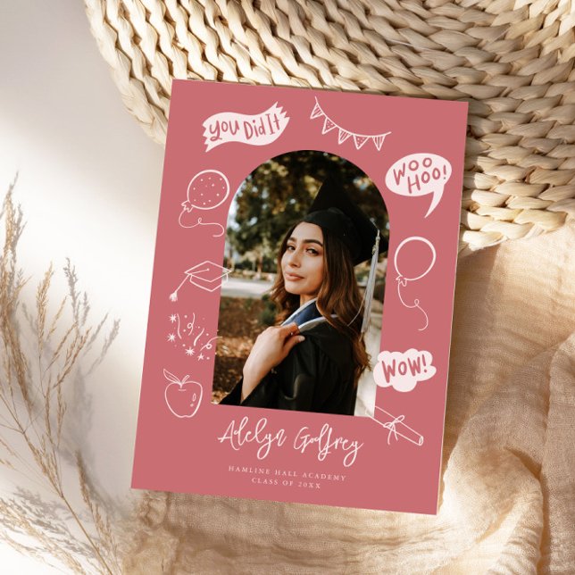Modern Photo Doodle Graduation Blush Pink Announcement (Creator Uploaded)