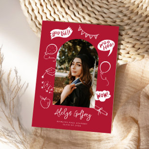 Modern Photo Doodle Graduation Red Announcement