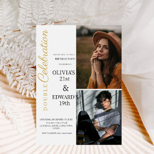 Modern Photo Double Celebration Birthday Party Invitation