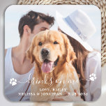 Modern Photo Drinks On Me Dog Lover Pet Wedding Square Paper Coaster<br><div class="desc">Drink on Me! Add the finishing touch to your wedding with these cute custom photo wedding coasters . Perfect for your wedding after party and reception, and as wedding favours for your guests. Customize these photo dog wedding coasters with your favourite wedding photo, dog of honours photo, or your newlywed...</div>