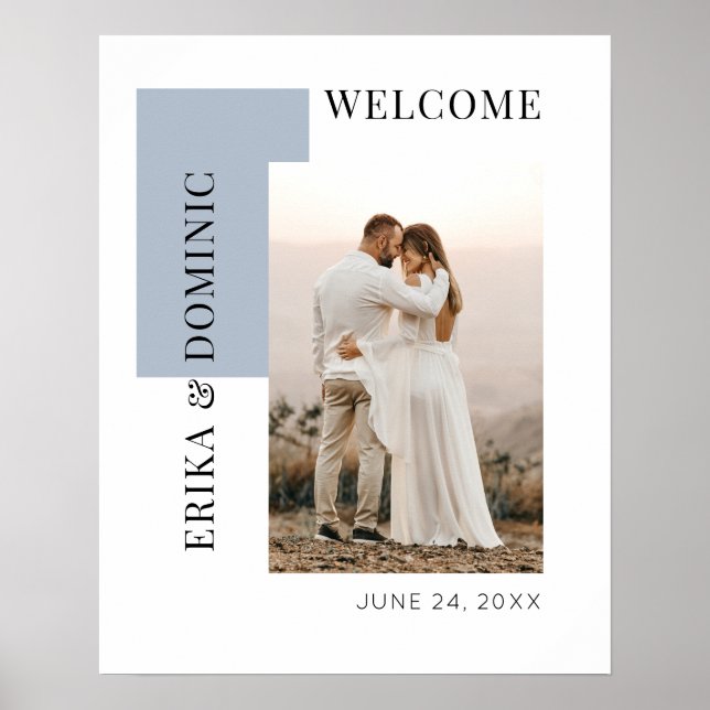 Modern Photo Dusty Blue  Welcome Wedding Sign (Front)
