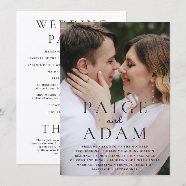 Modern Photo Editorial Wedding Program (Front/Back)