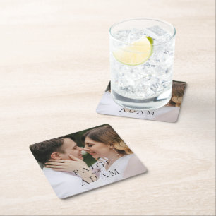 Modern Photo Editorial Wedding Square Paper Coaster