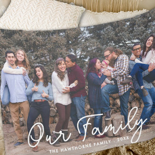 Modern Photo Elegant Family Script Typography Text Sherpa Blanket