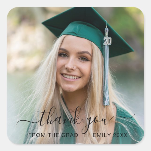 Modern Photo Elegant Graduation Square Sticker (Front)