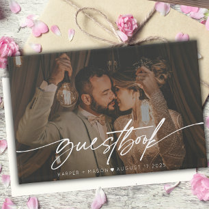 Modern Photo Elegant Script Monogram Wedding Guest Book