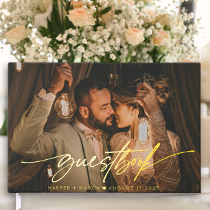 Modern Photo Elegant Script Monogram Wedding Guest Book