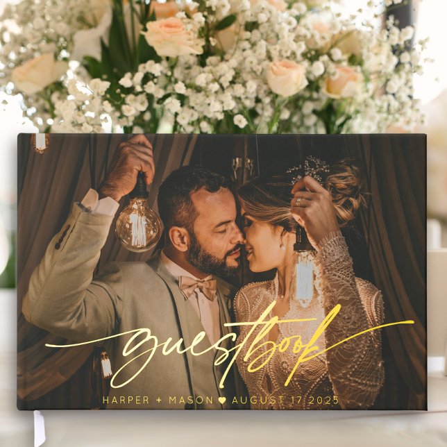Modern Photo Elegant Script Monogram Wedding Guest Book (Creator Uploaded)