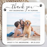 Modern Photo Elegant Script Thank You Pet Wedding Square Paper Coaster<br><div class="desc">Thank You for celebrating my humans! Add the finishing touch to your wedding with these cute custom photo wedding coasters . Perfect for your wedding after party and reception, and as wedding favours for your guests. Customize these photo dog wedding coasters with your favourite wedding photo, dog of honours photo,...</div>