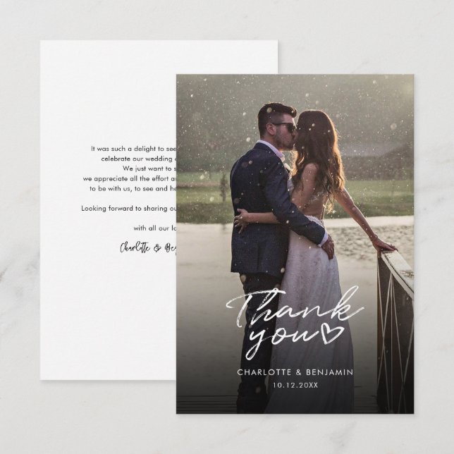 Modern Photo Elegant Script Wedding Thank You Card (Front/Back)