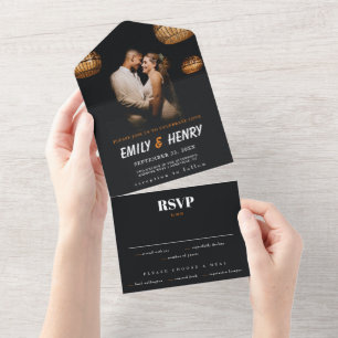 Modern Photo Elegant Stylish RSVP Black Wedding All In One Invitation
