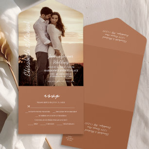 Modern Photo Elegant Terracotta Wedding All In One Invitation