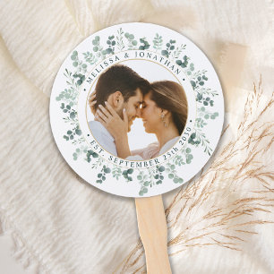 Modern Photo Eucalyptus Personalized Wedding Hand Fan